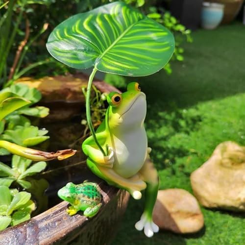 Zielona żaba z parasolką do ogrodu